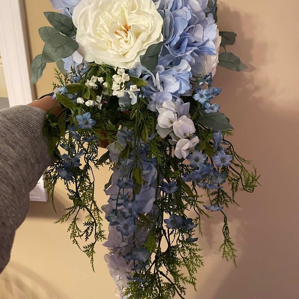 Gorgeous Hand-Made Bridal Bouquet With Jute Twine Rustic With Blue Hydrangea